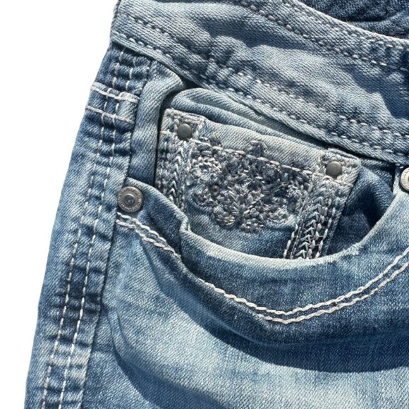 Rythm In Blues Acid Wash Embroidered Pockets Straight Leg Blue Jeans Sz 6 Reg - Picture 4 of 12